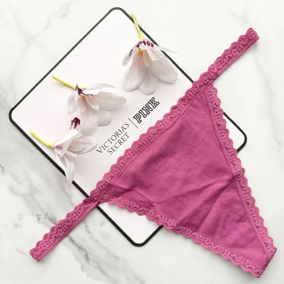 NWT VICTORIA'S SECRET THE LACIE LACE-TRIM SMOOTH V-STRING PANTY IN LUSCIOUS ROSE